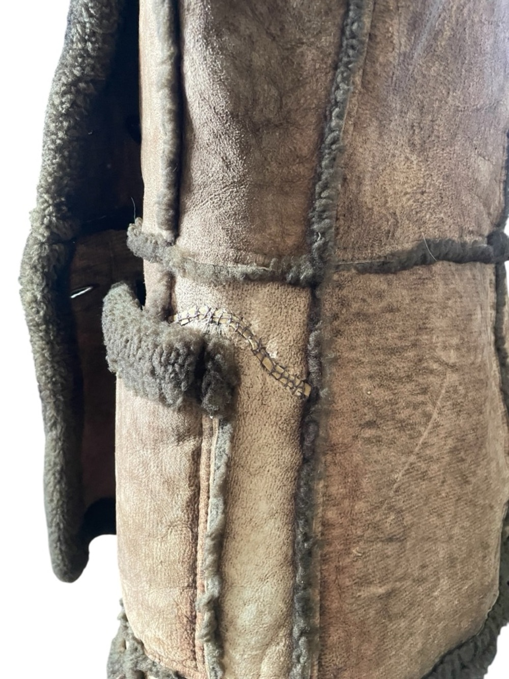 Vintage Leather Shearling Coat with Dark Brown Trim - Picture 7 of 12